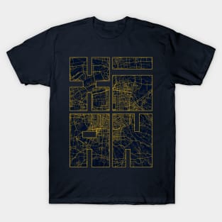 Xian, China City Map Typography - Gold Art Deco T-Shirt